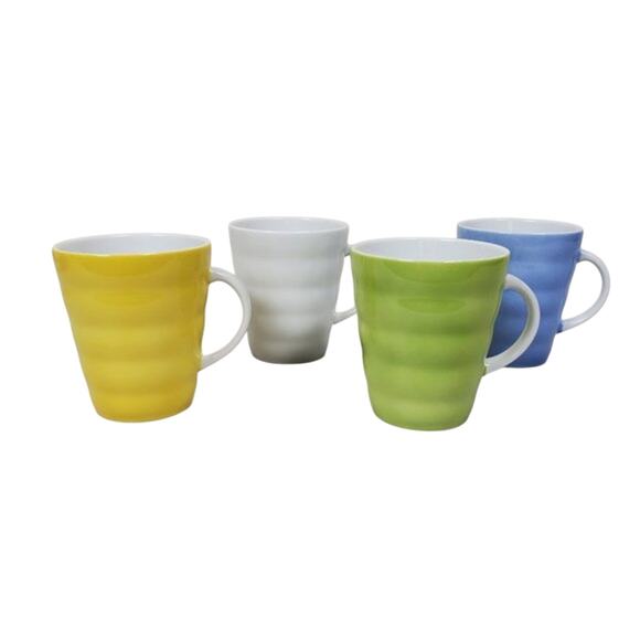 Williams Sonoma Ceramic Mugs Set of 4 Pastel Yellow Green Blue White - Picture 1 of 11